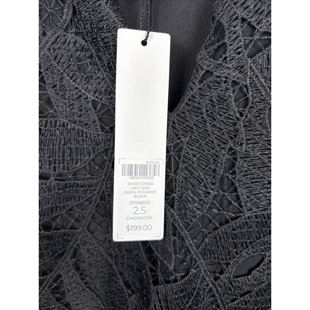 NEW Chico's Lace Leaf Dress Women's Size 14 Black Textured Short Sleeve Boho - Picture 7 of 12
